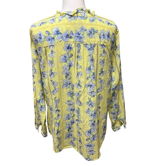 TALBOTS Soft Cotton Popover Top Ruffled Blue/Yellow Floral - Long Sleeve - Sz 1X - Picture 3 of 13